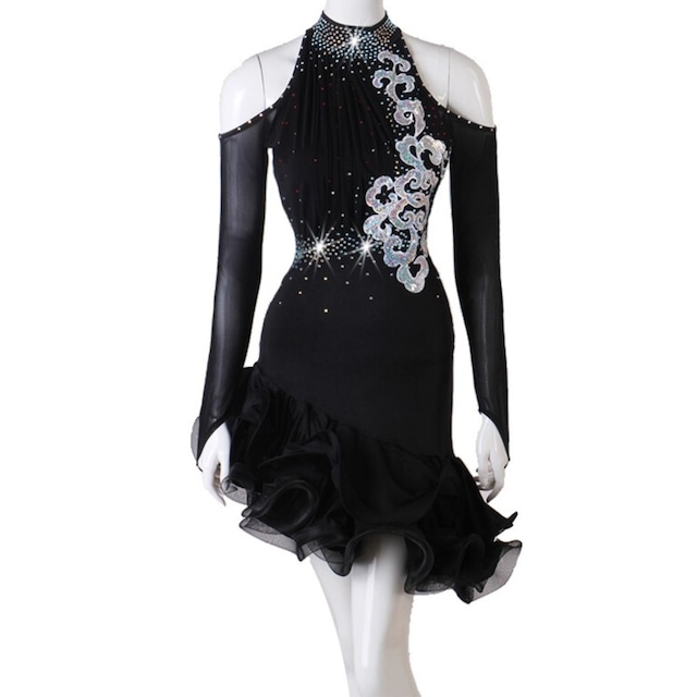 ホルターネック ロングスリーブ オフショル ダンスドレス ds1094