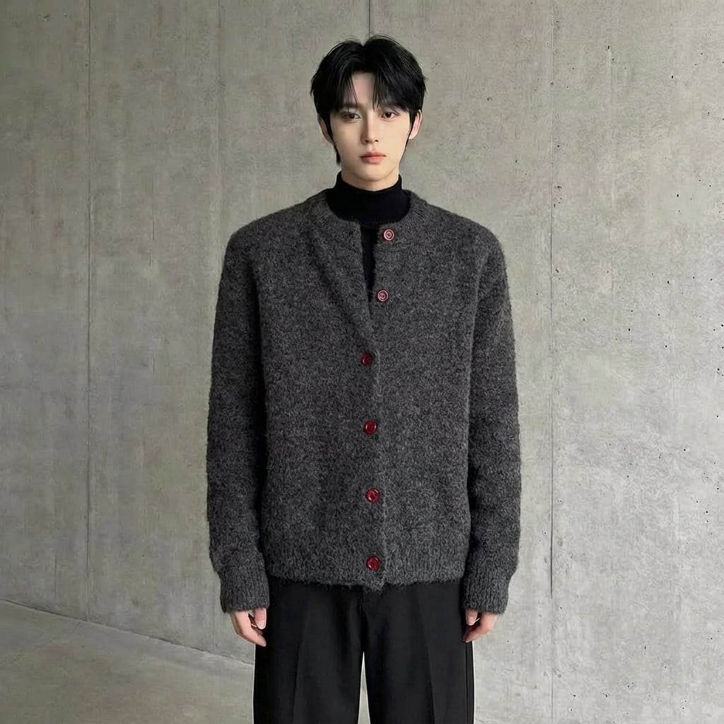 カラーボタン ボトルネックニットカーディガン 2カラー D12164