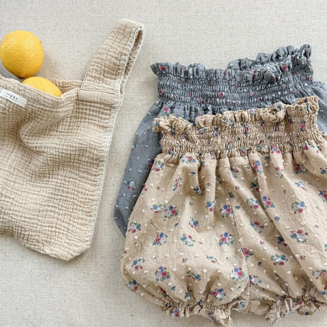 ハイウエスト花柄ショートパンツ（ベージュ／グレー）ADBB 2026夏｜80-130cm｜ボトムス｜かぼちゃパンツ｜子供服｜韓国子供服｜女の子 ［取寄］