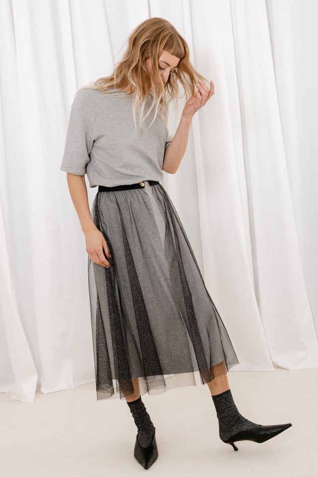 JO GLITTER SKIRT - BLACK+SILVER