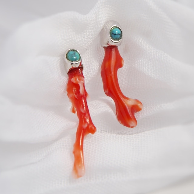 Passage / Coral and Turquoise Earring