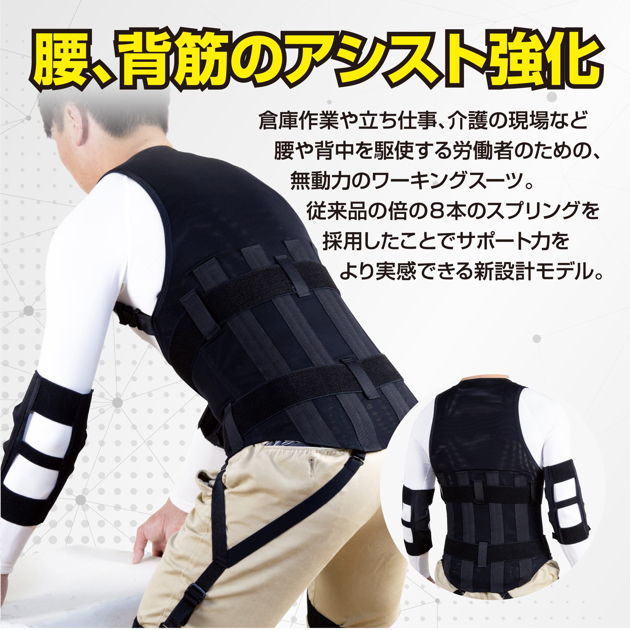 セット】ワーキングパワースーツ極＋腕サポーター 腰〜上半身〜腕の  