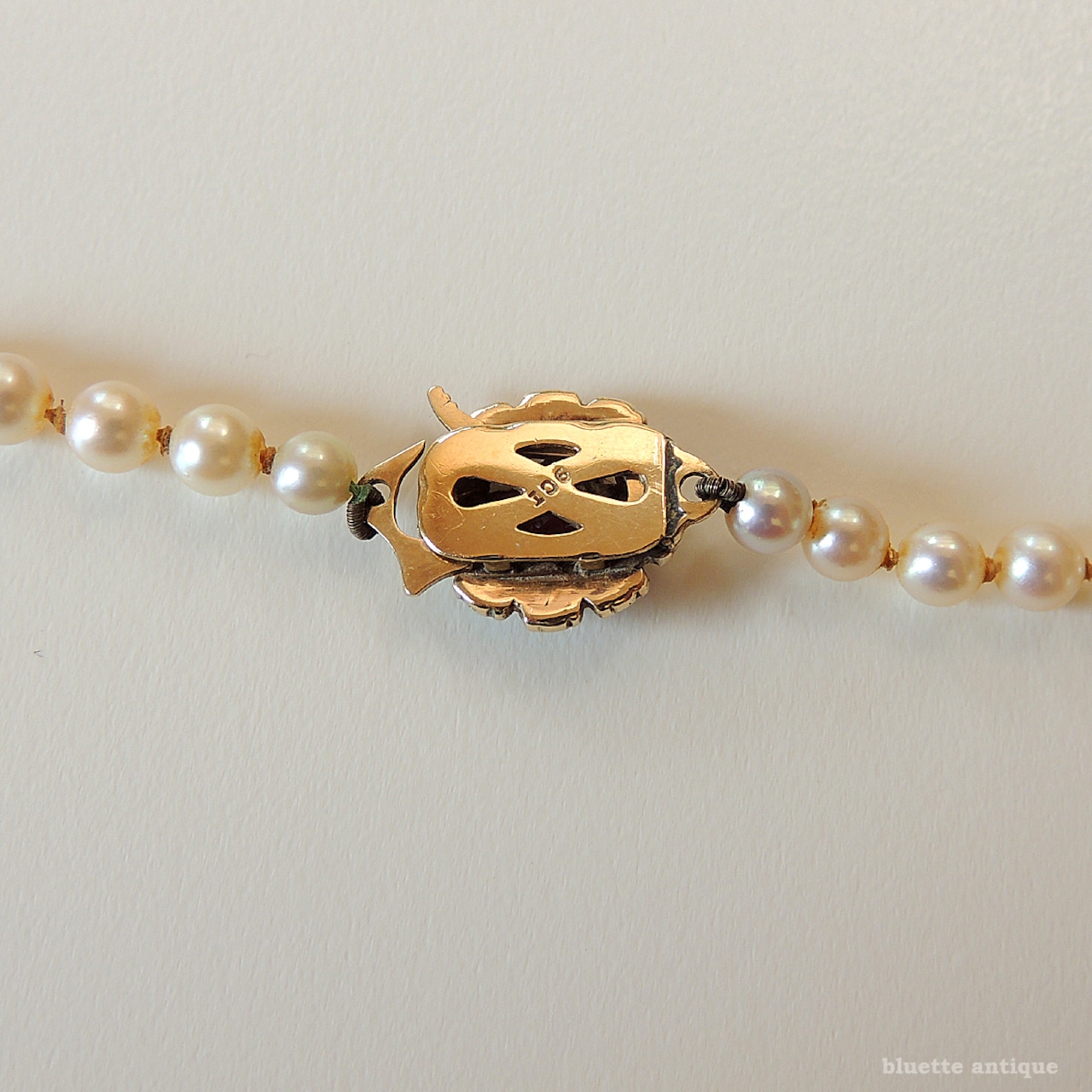 アンティークジュエリー 9ctゴールド アコヤ真珠 天然ロードライトガーネット ネックレス(ソーティングメモ付)