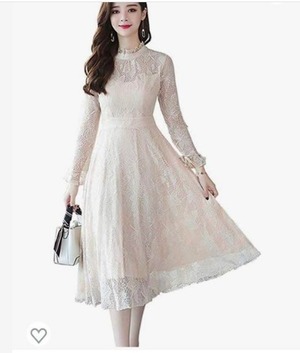 ★送料無料★9号(M)☆立て襟ピュアな総レース長袖ワンピース(OPN2515)