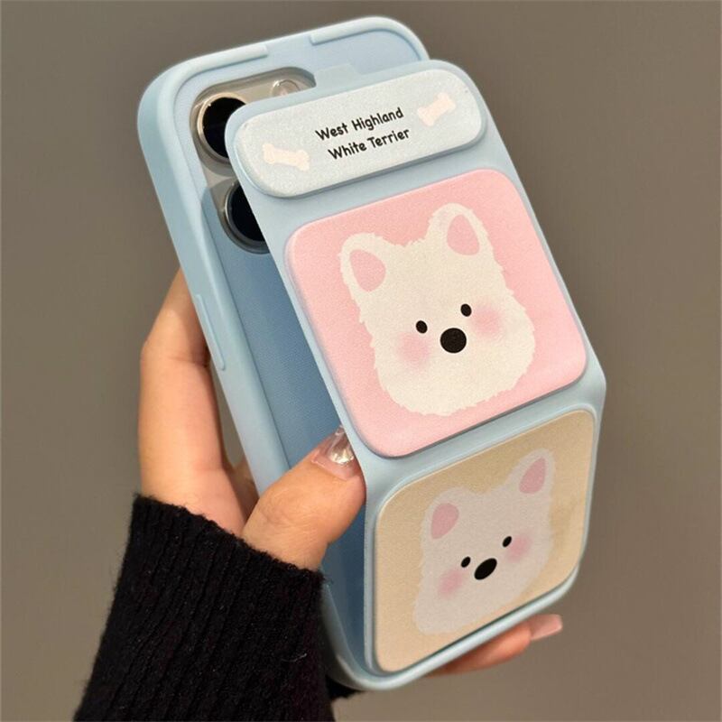 便利すぎる折りたたみスタンドつき◎かわいい子犬 iPhone 折り畳み