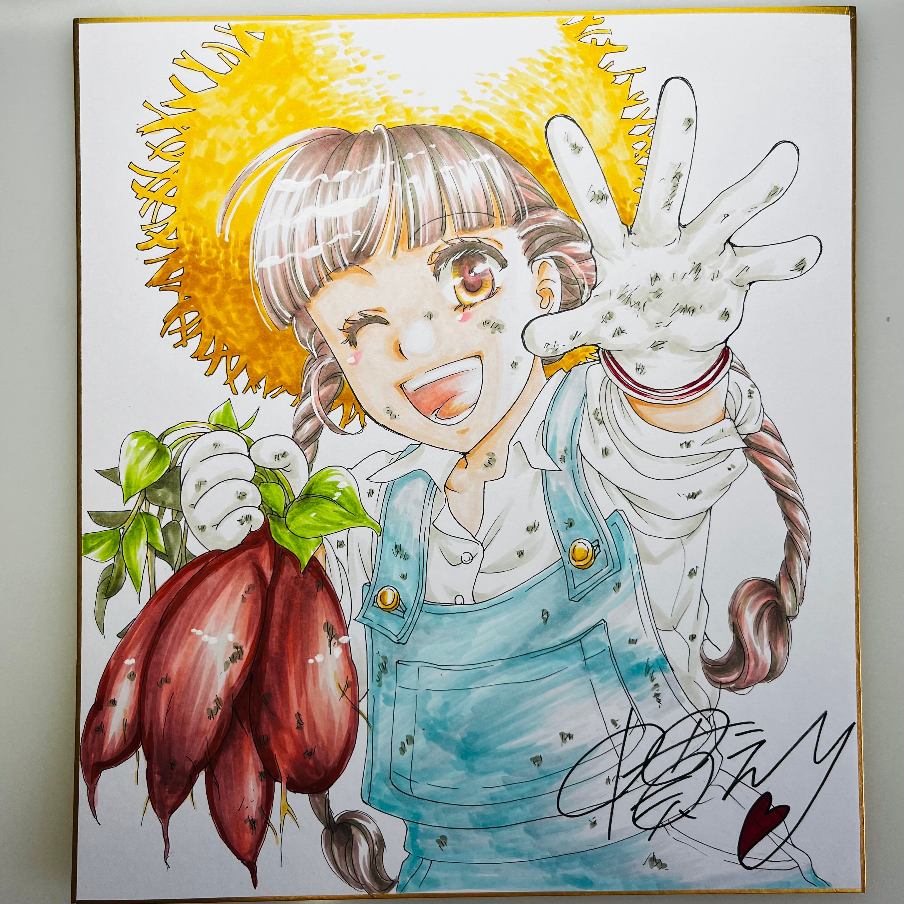 こんな娘がいたら僕はもう...! 有葉　直筆イラスト色紙 直筆イラスト色紙 麦子（芋掘り） | 中貫えりSHOP