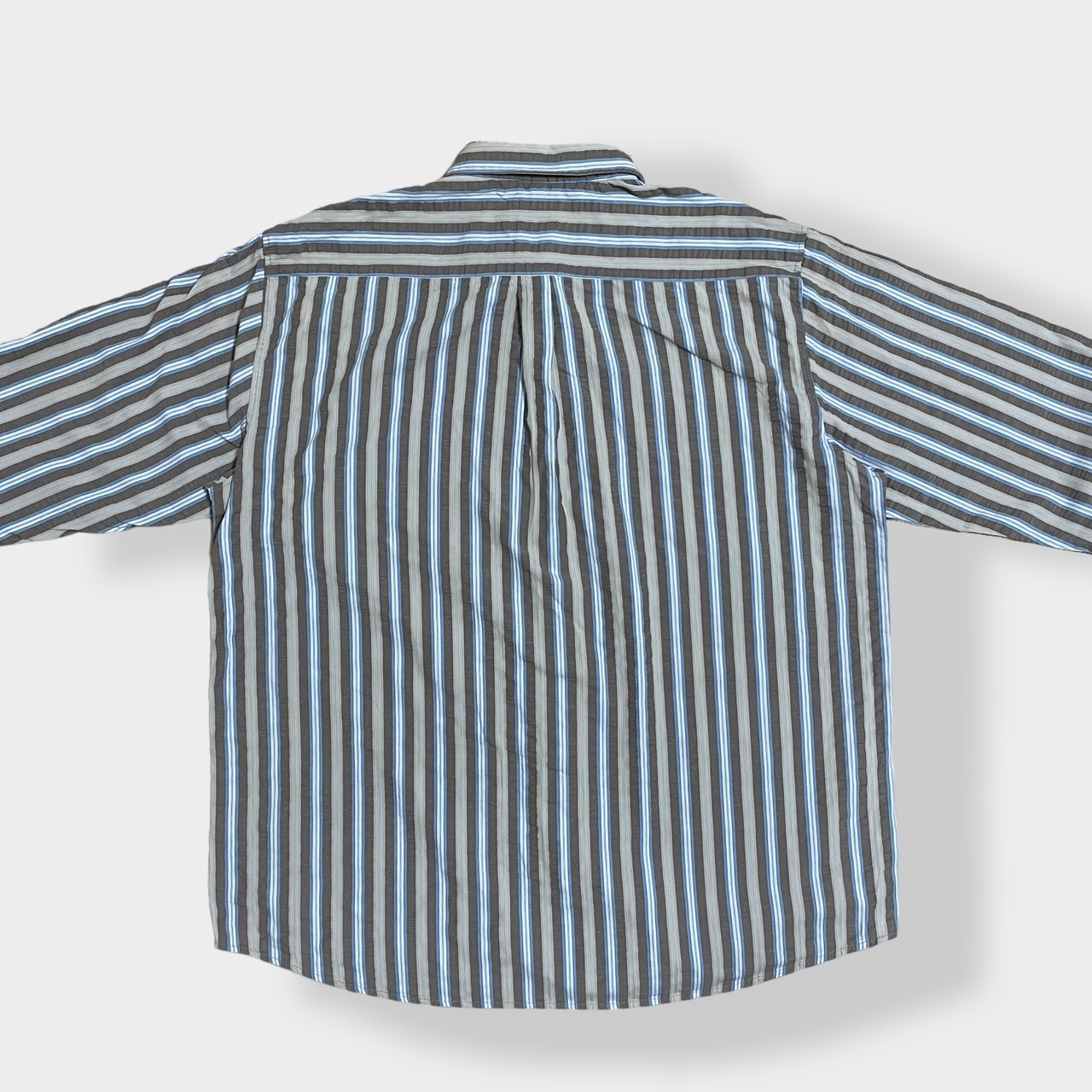 【McKAY】マルチストライプ マルチカラー 柄シャツ 長袖 ワンポイント 刺繍ロゴ シワ加工 XXL ビッグサイズ US古着