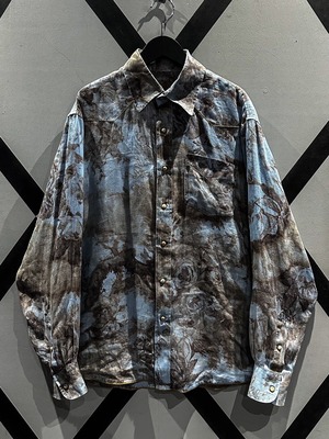 【X VINTAGE】Marble Pattern Vintage Loose Linen Western Shirt