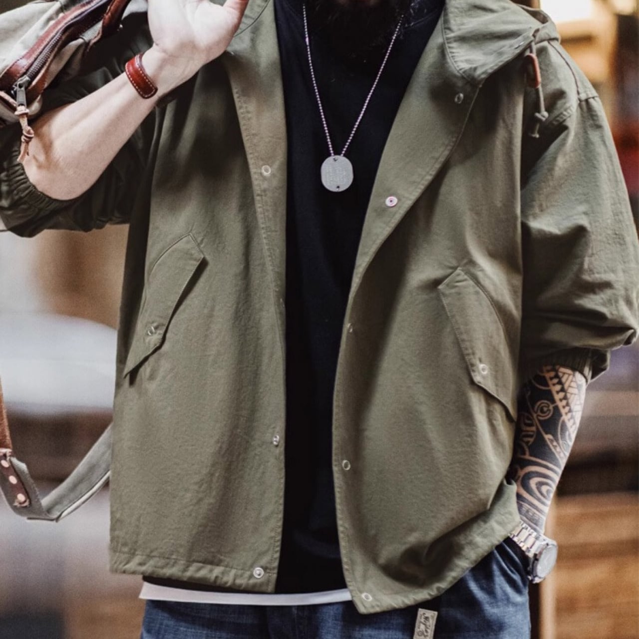 ドロップショルダー フード付き ワークジャケット 00229