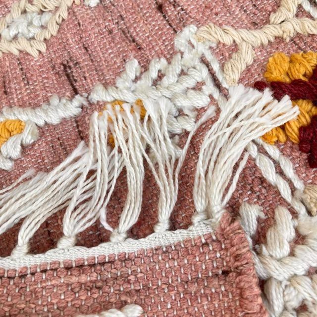 TOPANGA Homefurnishing　トライバルエンブロイダリーウールラグマット　ピンク　50×80cm　玄関マット　ラグマット　羊毛　刺繍