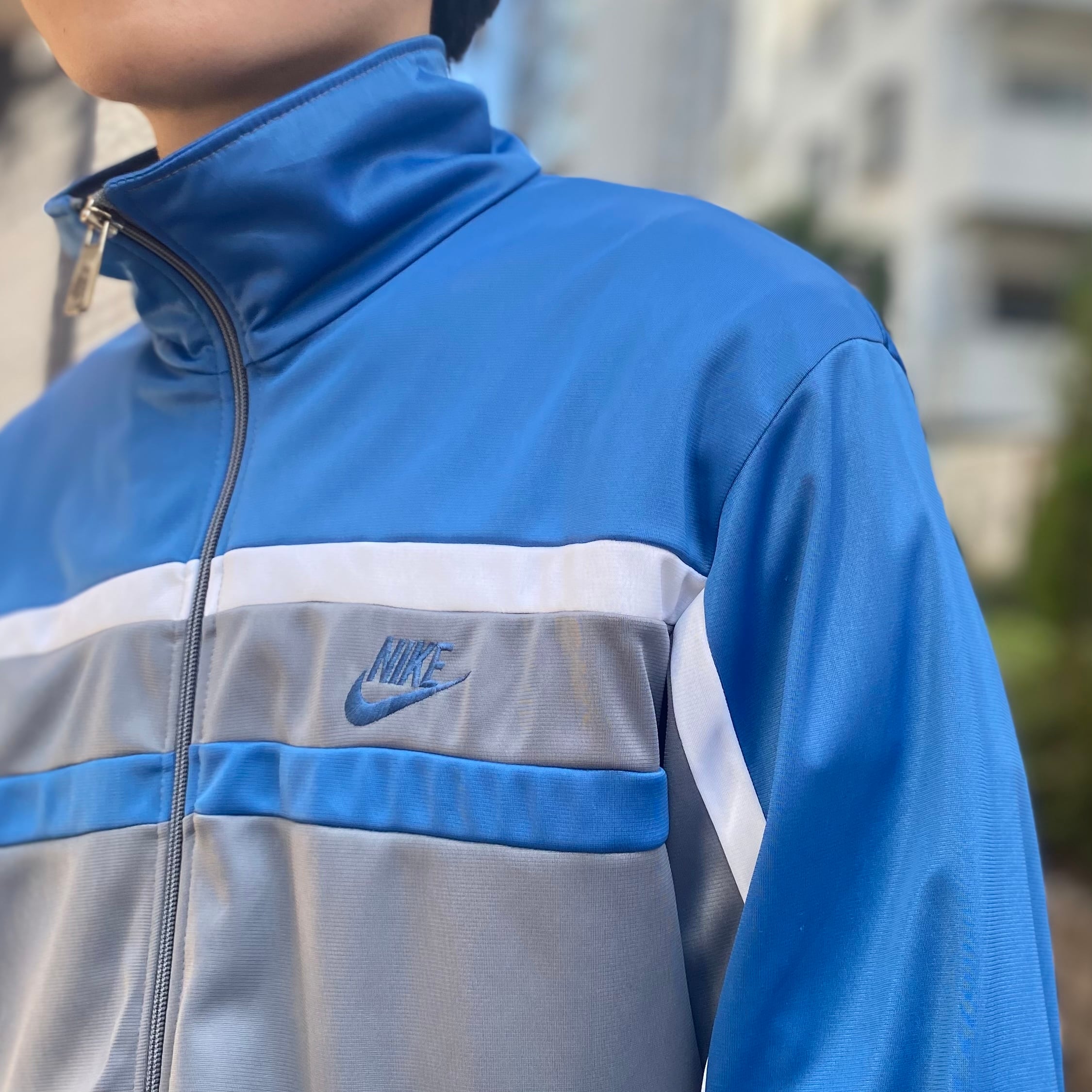 NIKE ナイキ ジャージ トラックジャケッ80s紺タグ黒 水色青 ヴィンテージ