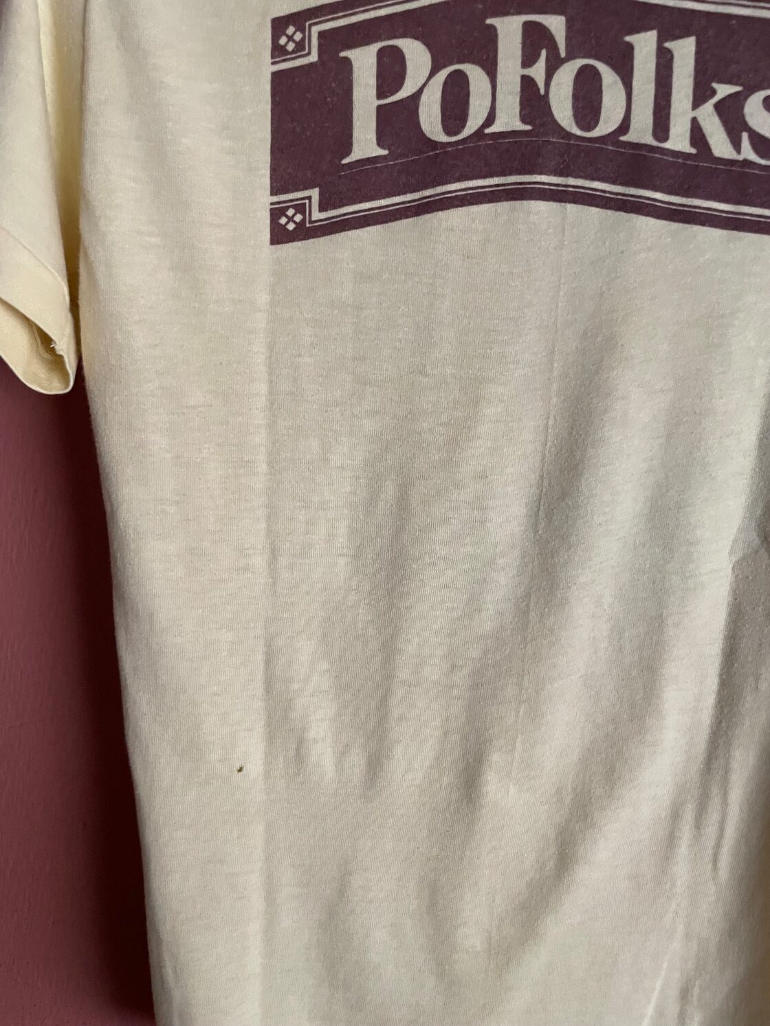 USヴィンテージTシャツ 70s yellow 釣り染み込みプリントT レストラン 