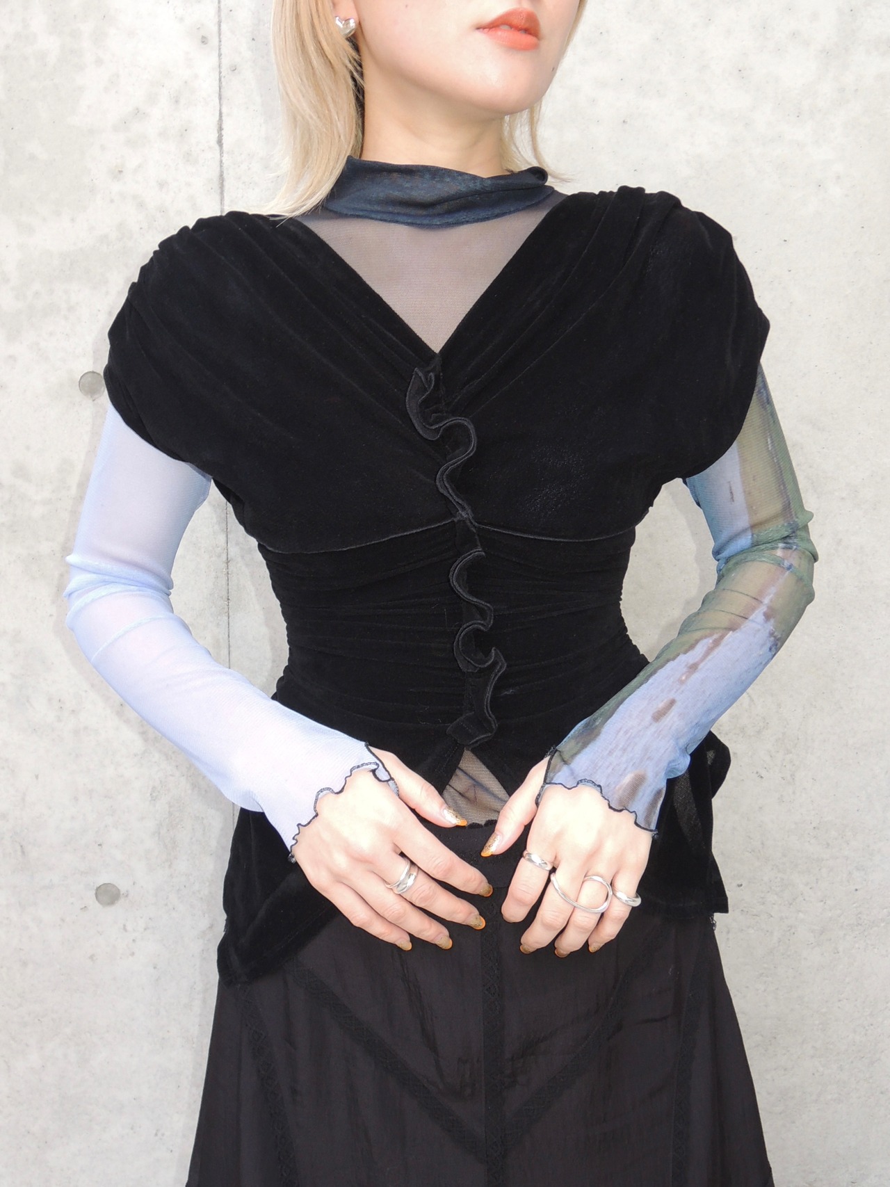 【25SS】FETICO フェティコ /VELVET TULLE SHIRRING TOP / シャーリングトップス - 1