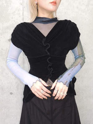 【25SS】FETICO フェティコ /VELVET TULLE SHIRRING TOP / シャーリングトップス