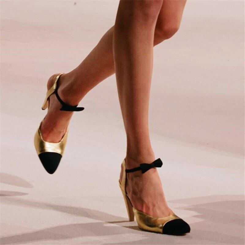 【新作】【送料無料】 フルシープスキンボウレディースハイヒールブラックホワイトゴールドポインテッドハイヒールサマーパーティーサンダル リボン 靴 シューズ 夏物 10b360116009884