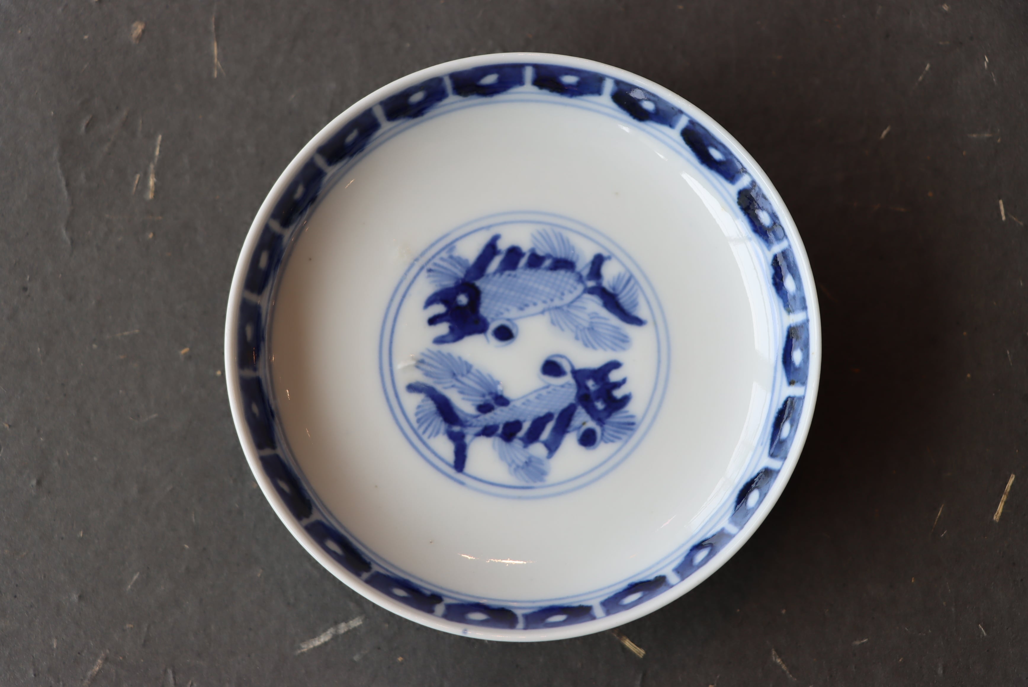 九谷焼 染付 龍魚蟹文 蓋茶碗/Kutani covered bowl | (有)新原美術