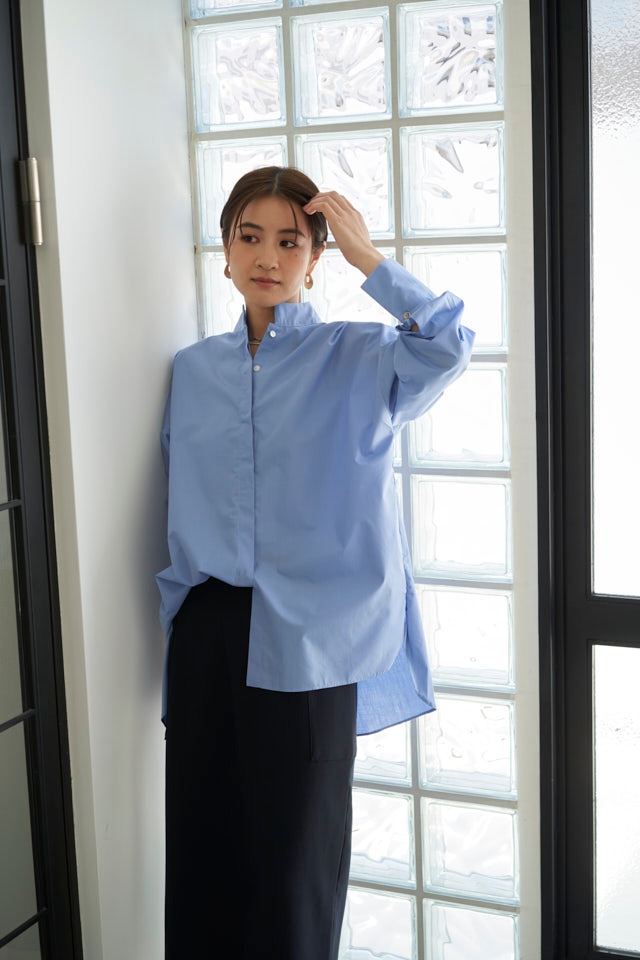 STAND-UP COLLAR OVER SHIRT - BLUE