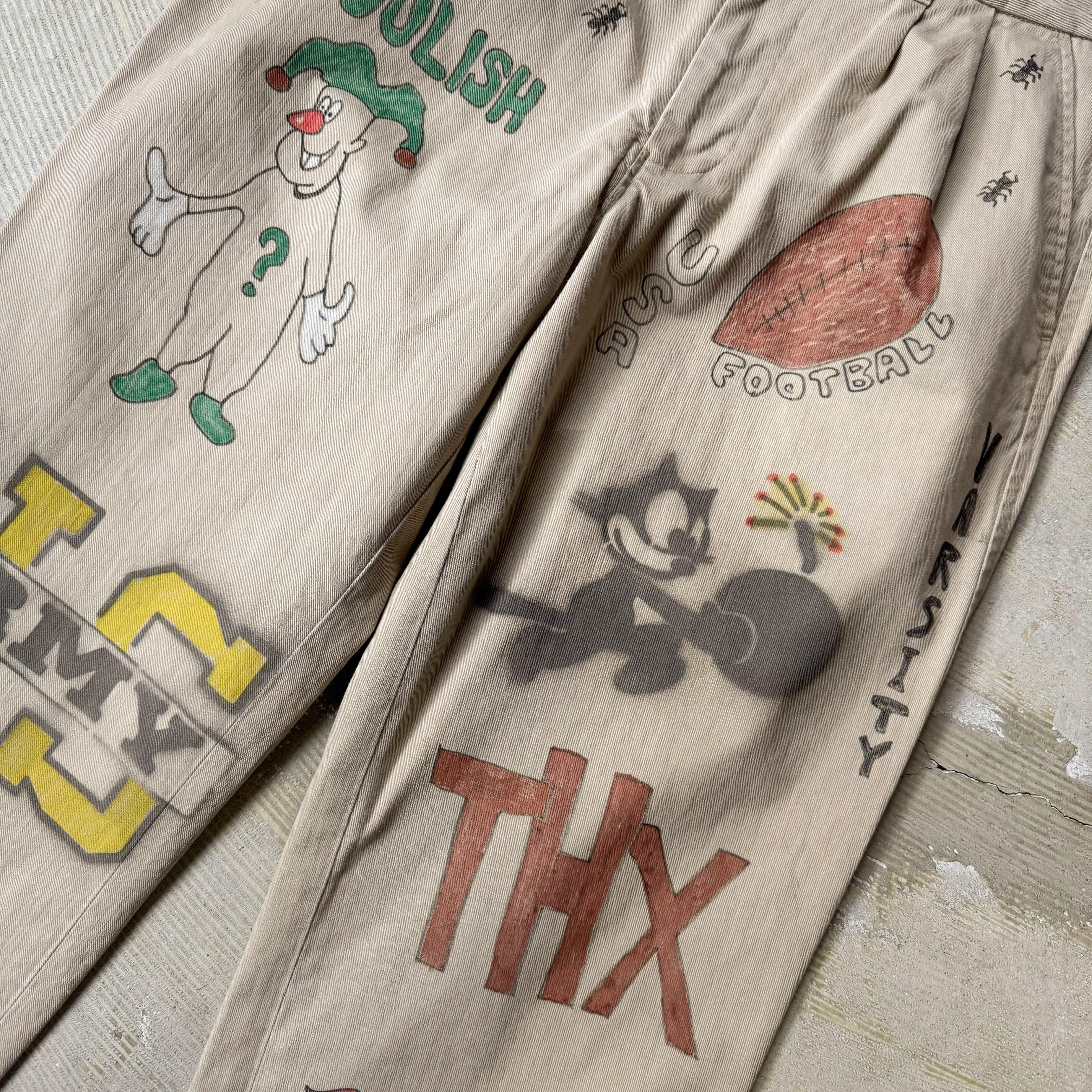 Used スラックス メモリアルパンツ ビンテージ リメイク ハンドペイント HAND PAINTED ART STENCIL MEMORIAL PANTS / ハンド ペイント アート
