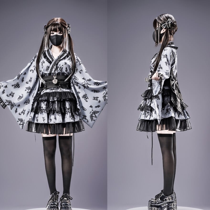 和ゴシック｜天使の羽プリント 和洋折衷セットアップ 羽織×スカート