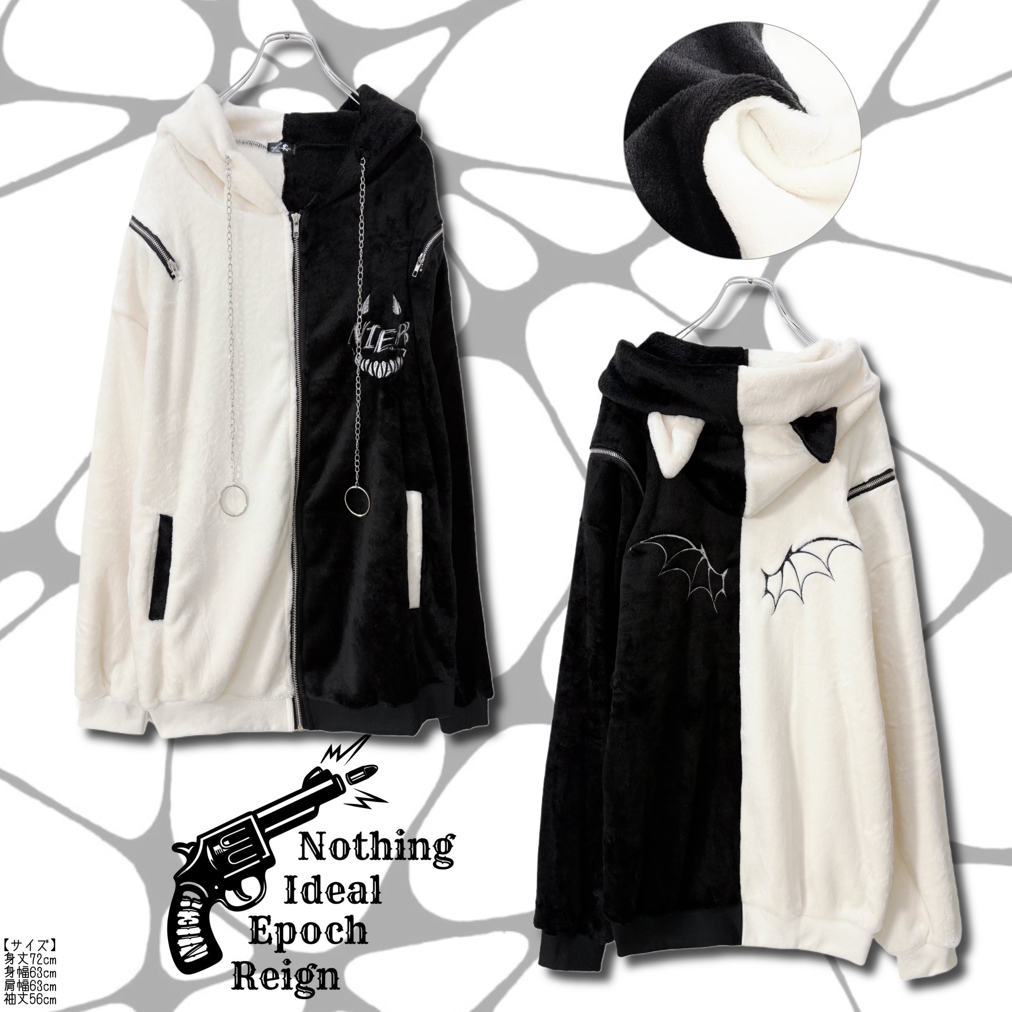 12/19日目玉新作大特価60％OFF】耳付きDEVIL刺繍2WAYふわもこBLACK TWO