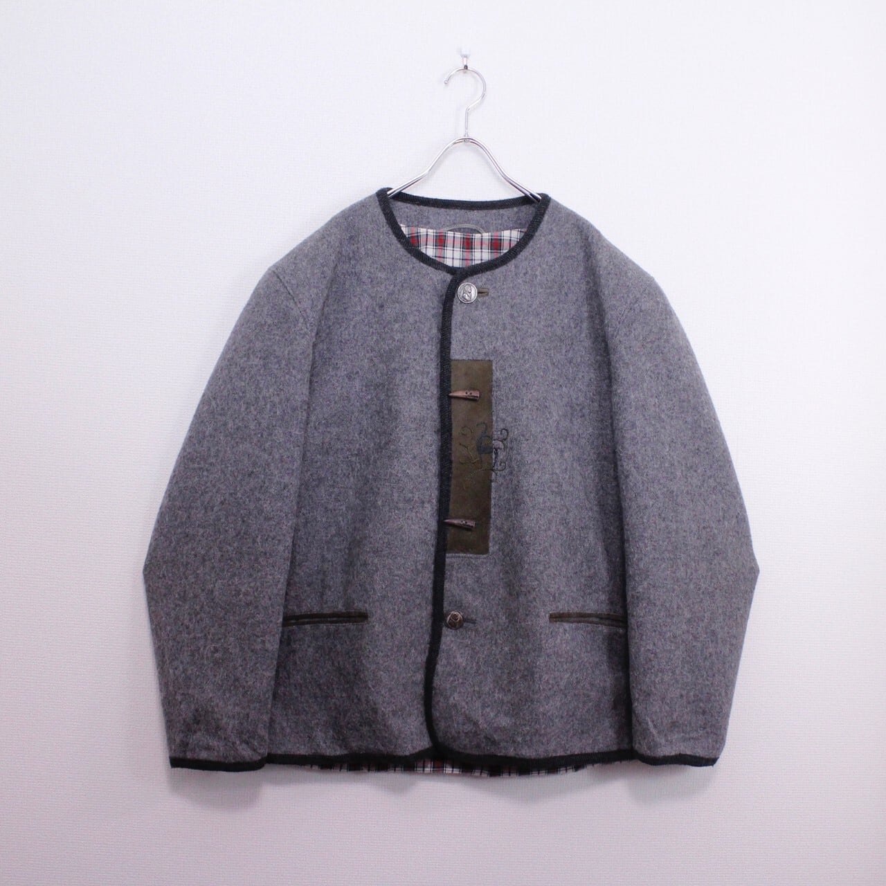 Caka act2】Alpaca Wool×Leather Switching Vintage No Collar