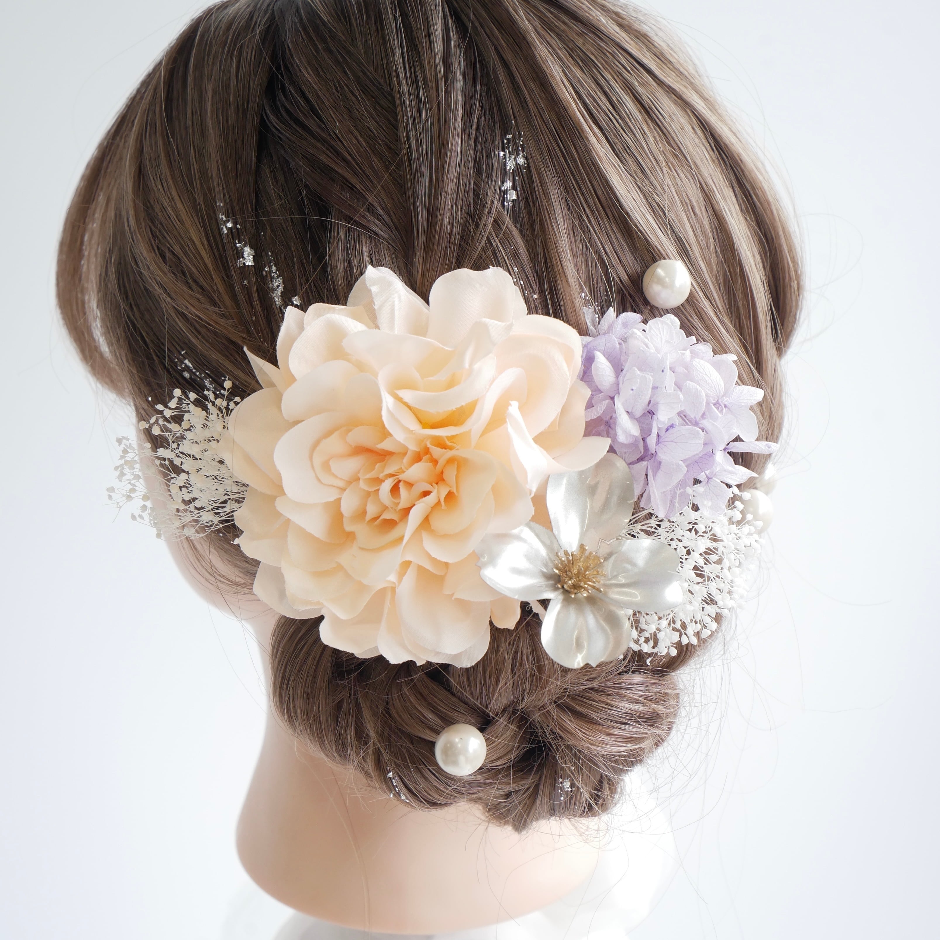 A360 ダリア 髪飾り ペールオレンジ 浴衣 七五三 成人式 卒業式 振袖 袴