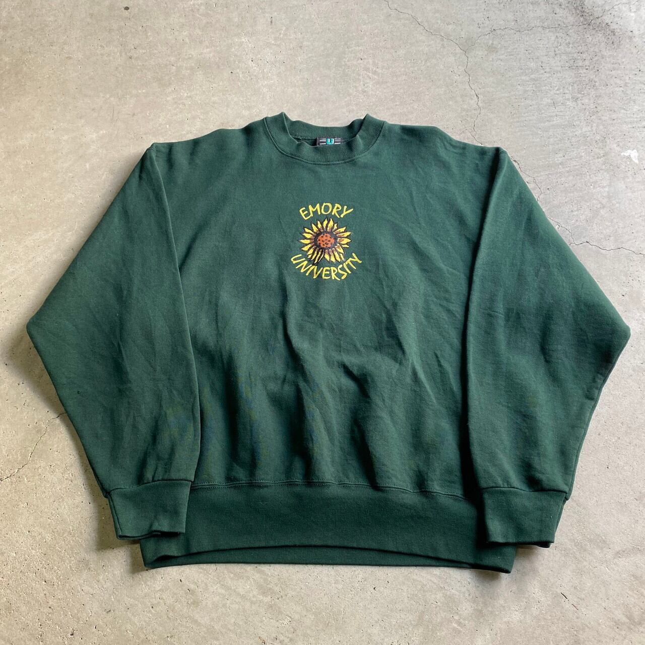 90年代 USA製 EMORY UNIVERSITY ヒマワリ カレッジプリント スウェット
