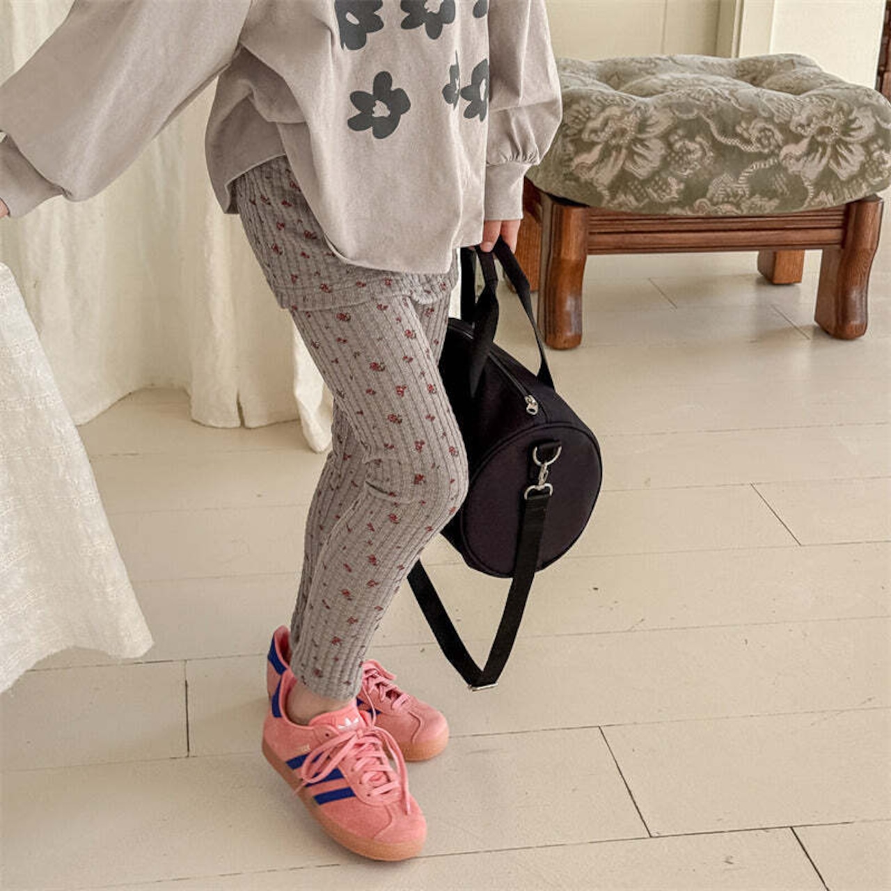 夏花柄レイヤード風ボトムス