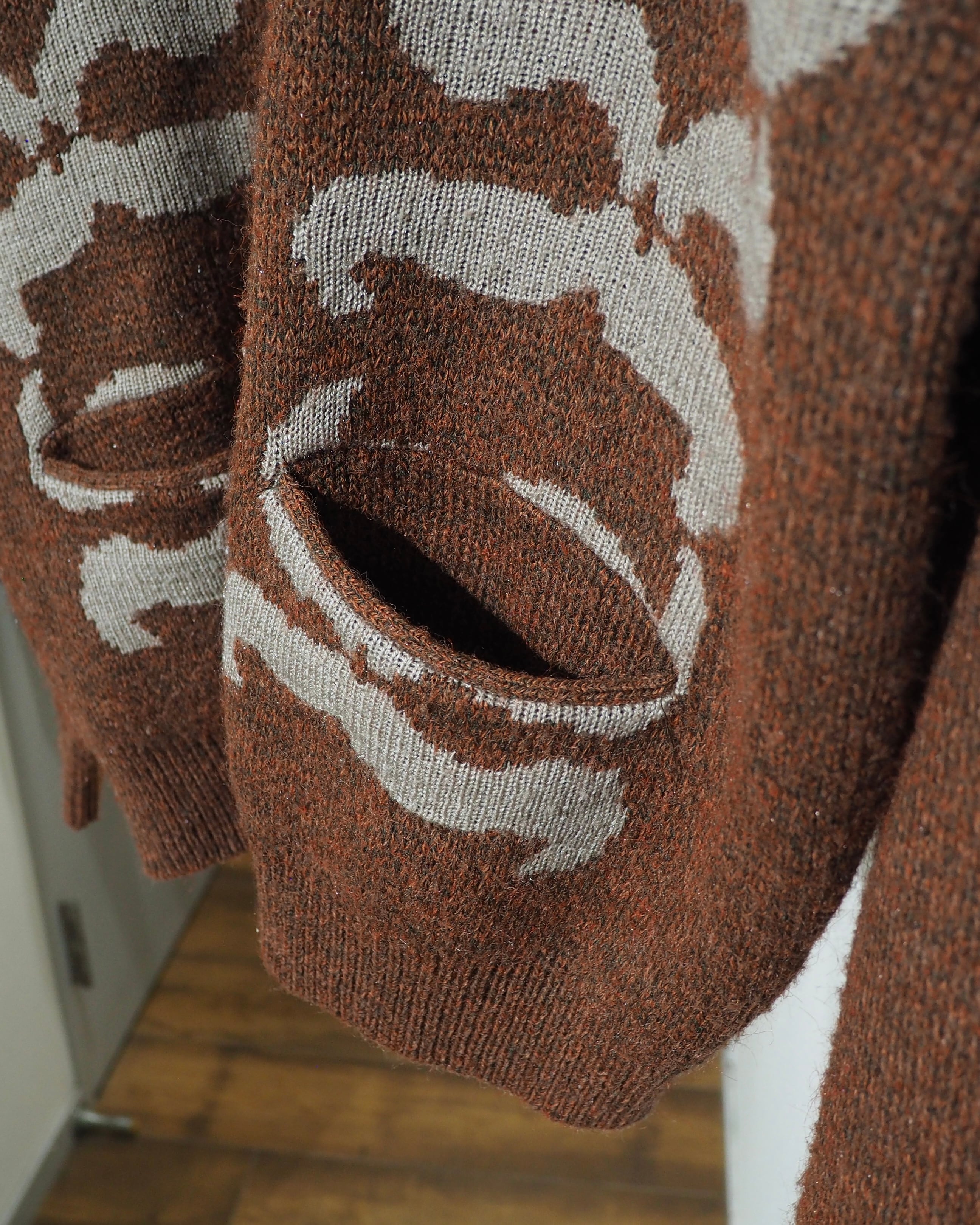1980s ” 骨 - Bone ”Geometric Pattern Weaving Vintage Knit Cardigan