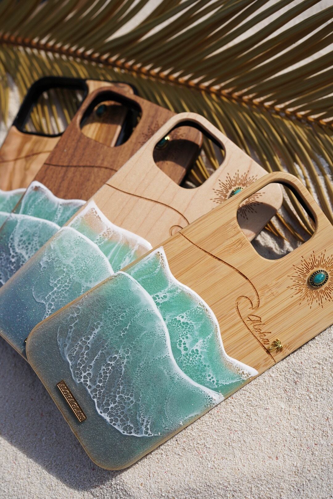 Sun&wave/wood×resin smoky blue wave case(maple) | ALOHA GLASS