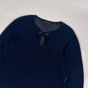 シルク リネン混 agnes b. アニエスベー リボン メッシュ ニット セーター イ/ネイビー系 レディース