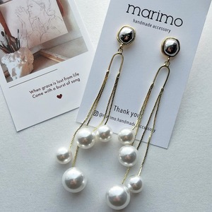 バイカラー ゴールド×シルバー じゃらじゃら ロングパール ピアス サージカルステンレス