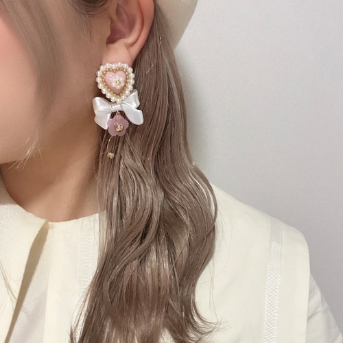 【Recolle × Jumelle】bonbon heart daisy custom ＊ light pink / ribbon