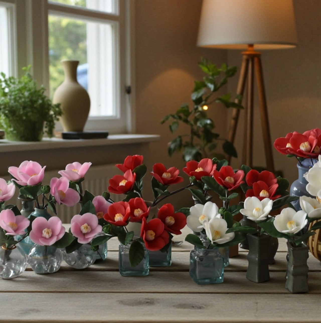 ◇粘土のお花◇ 椿 お正月アレンジ【紅白2個セット】 T1363 | oldfantasy