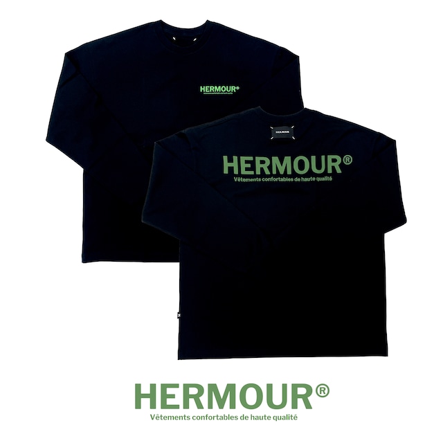 HE-119 HERMOUR LOGO LONGSLAVE T-SHIRTS【BLACK&GREEN / BLACK&GRAY / WHITE&GREEN / WHITE&GRAY】