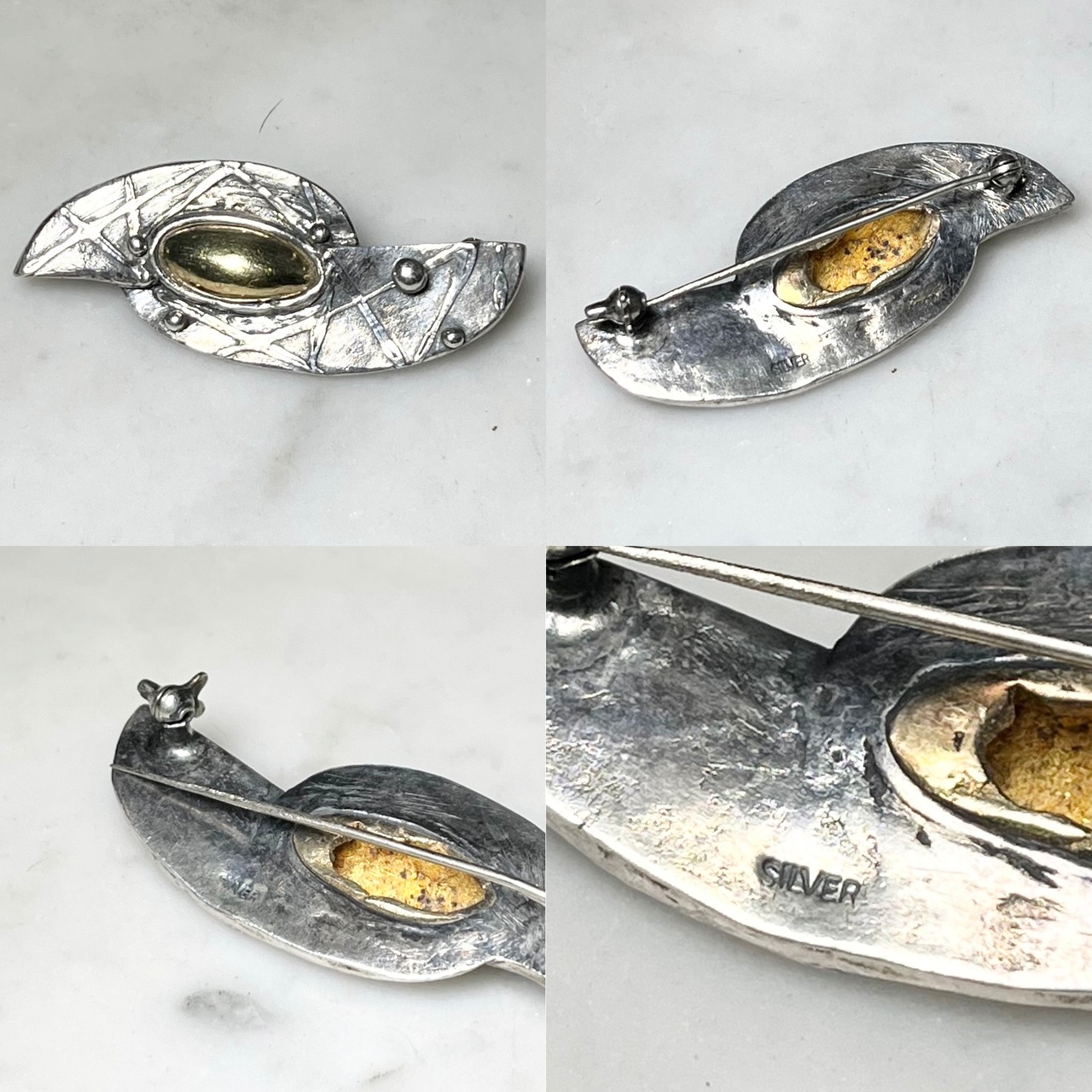 vintage combi-color silver abstract brooch