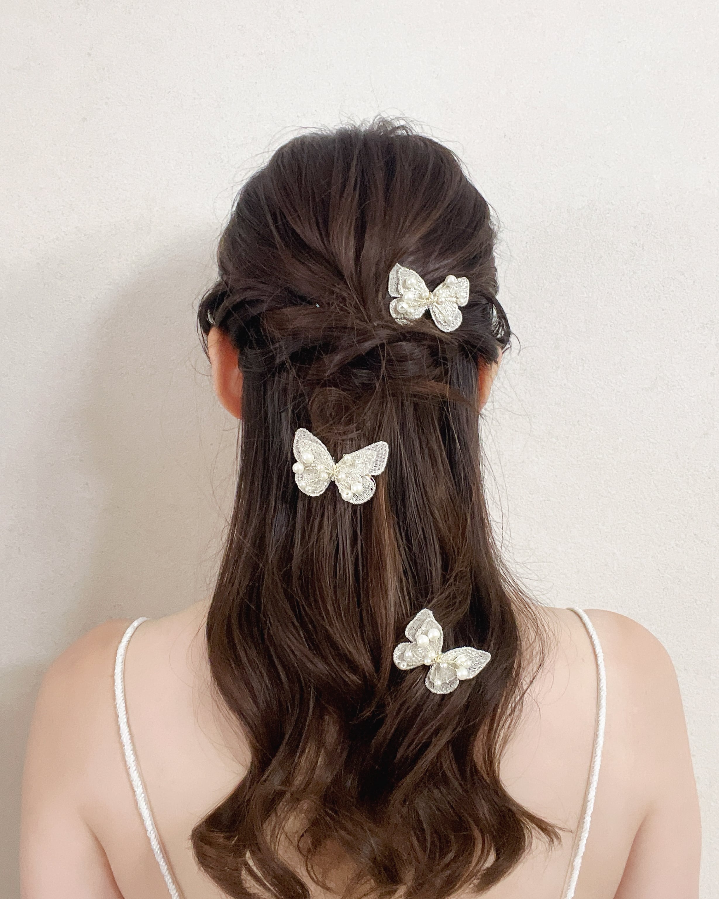 バタフライヘアクリップ3個セットシルバー【AH2506-03S】 | ブライダル
