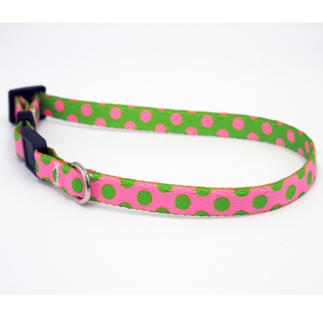 猫さん用首輪　ピンク / グリーン 水玉  - Yellow Dog Design