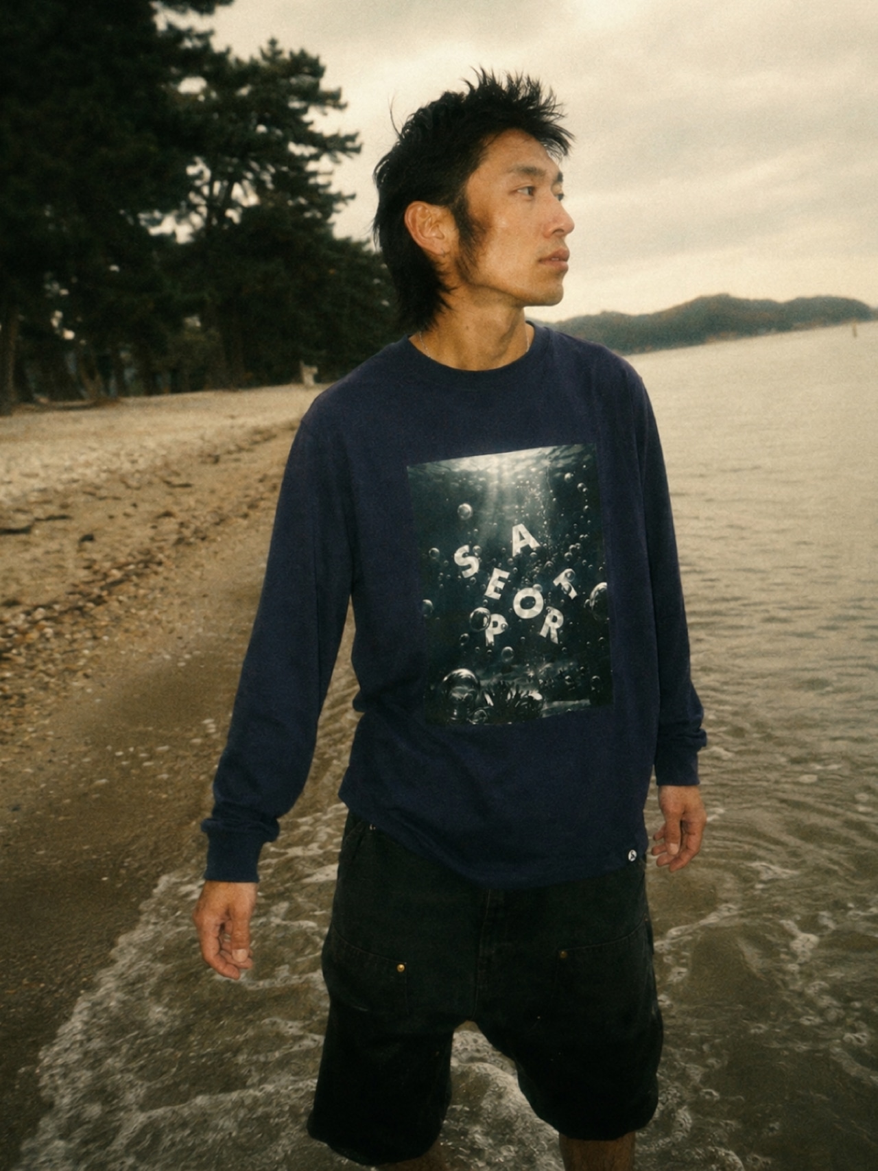 【SUNKEN LETTERS L/S TEE】MIDNIGHT CURRENT(Navy) 画像2