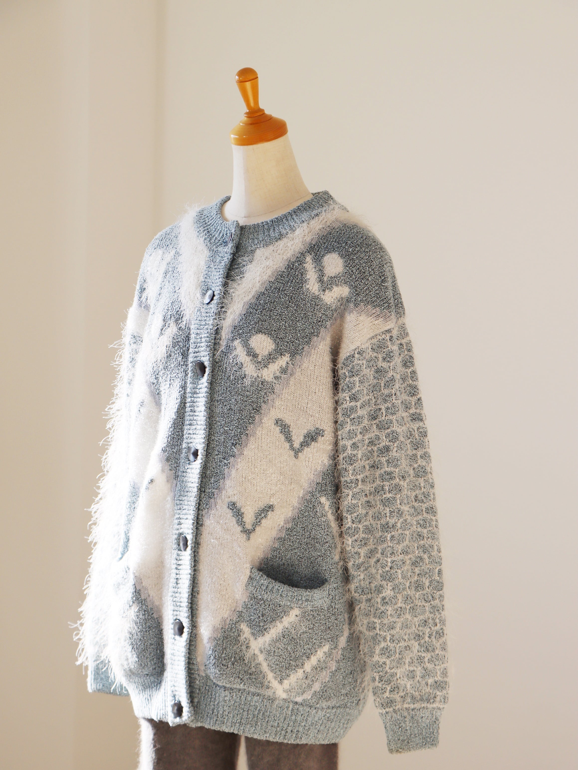 Europe vintage design jacquard shaggy cardigan①