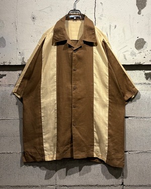 【Caka otto】Color Switching Vintage Loose S/S Open Collar Linen Shirt