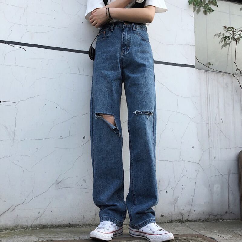 レディースジーンズストレートルーズサマーニュースタイルバージョンのハイウエストホールワイドレッグは細いXuanyaオールドパンツパンツでした 1号婦人84446491232