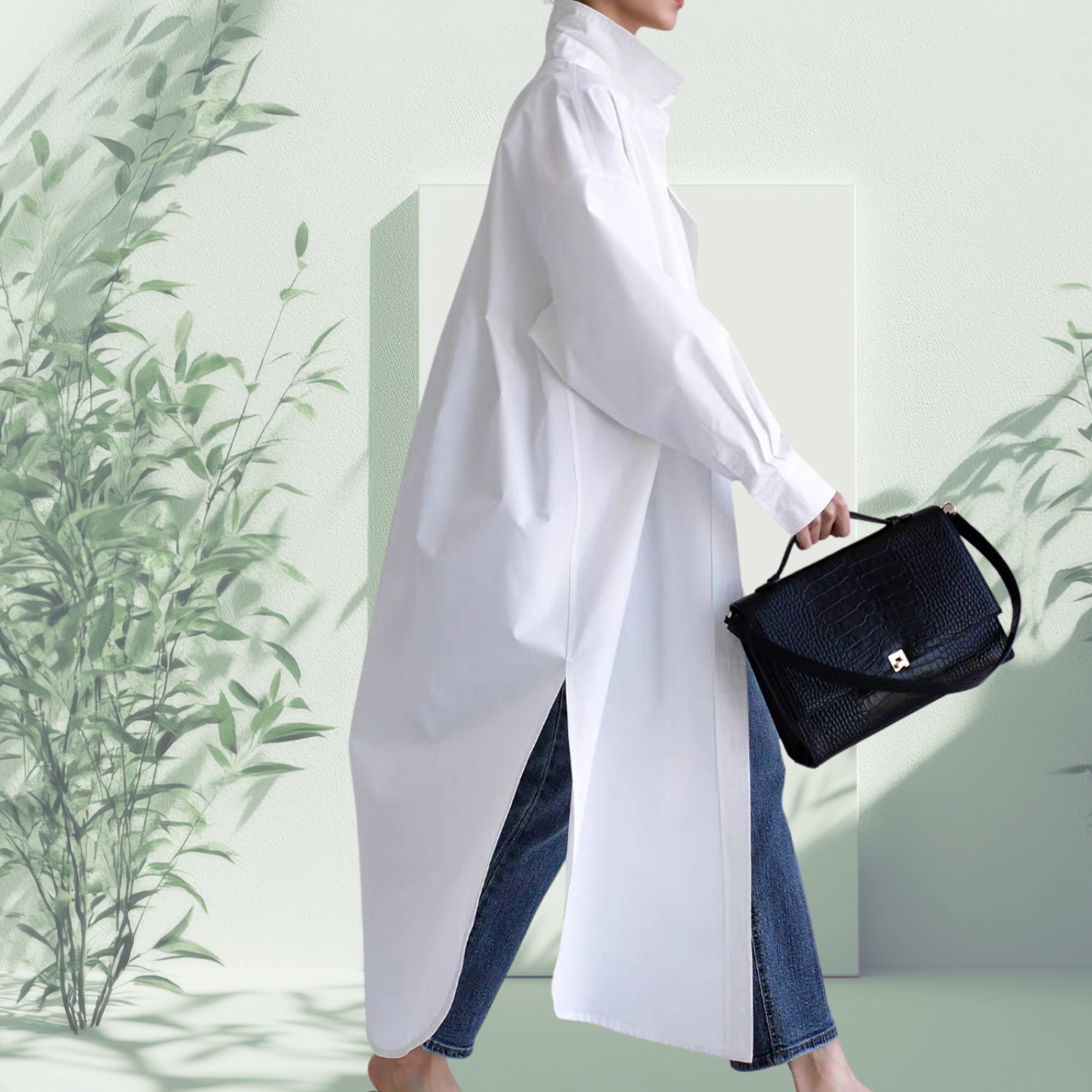 ロング丈スタンダードカラーシャツ 00016