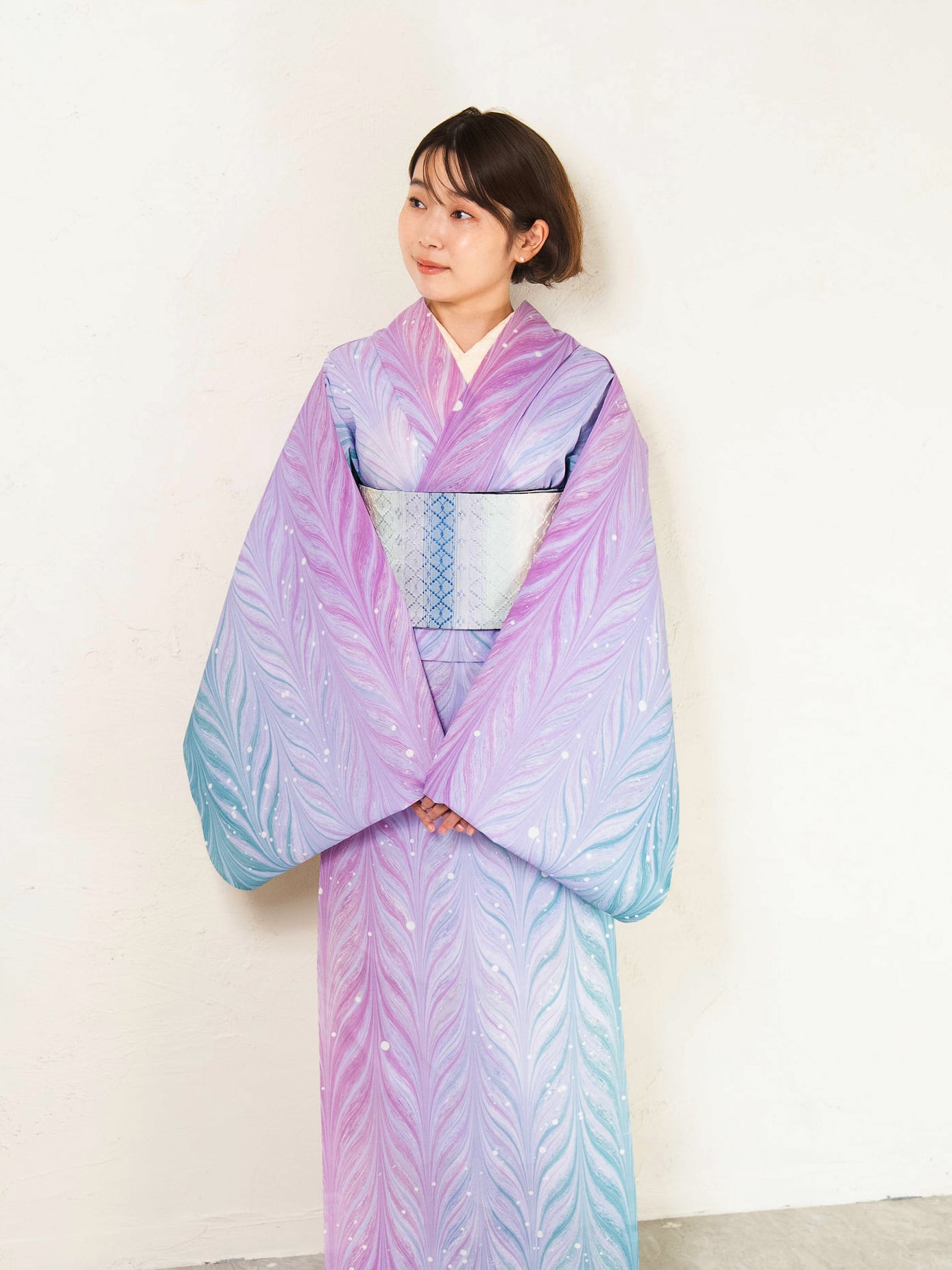 夜の海とカシスの香り》大矢羽柄 × ドット セオアルファ着物｜春秋単衣