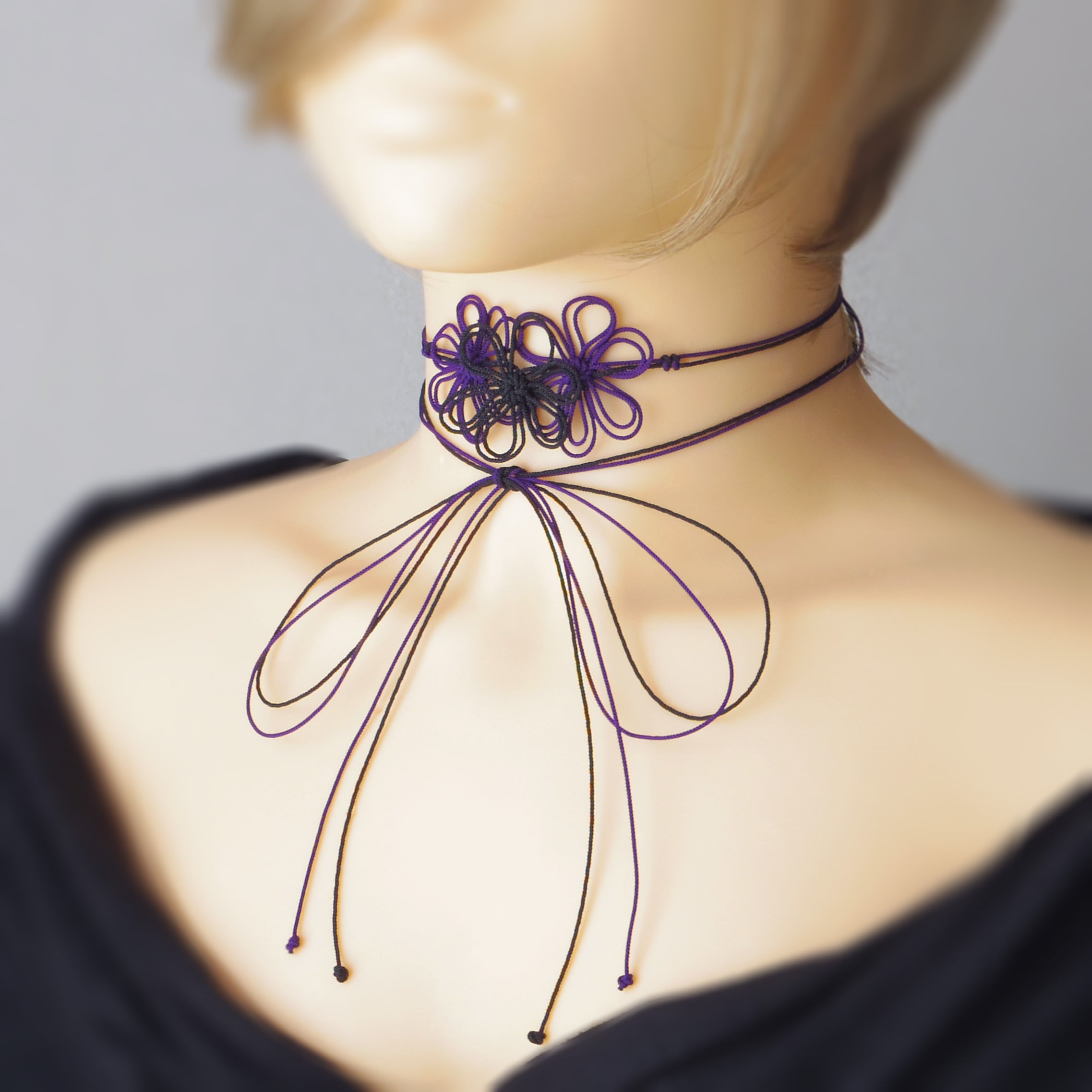 チョーカー「ツヤトシジマ」（黒×紫） | nuta design