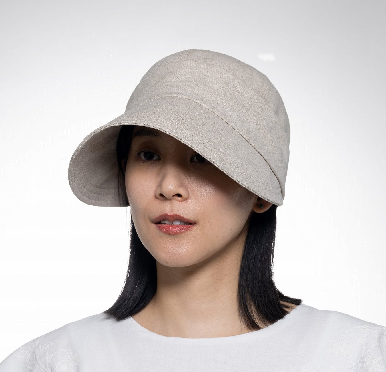 【2026年春夏】リネンコットンこつばギャザー ジョッキーハット|ベージュ/ブラック/カーキ/ブラウン