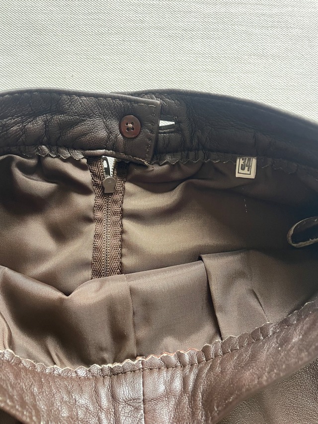 80s-90s Real Leather Tight Skirt / Dark Brown