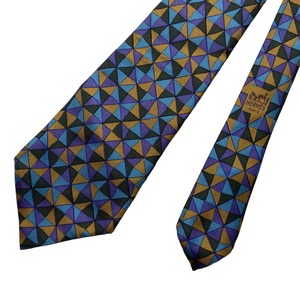 HERMES geometric print silk tie