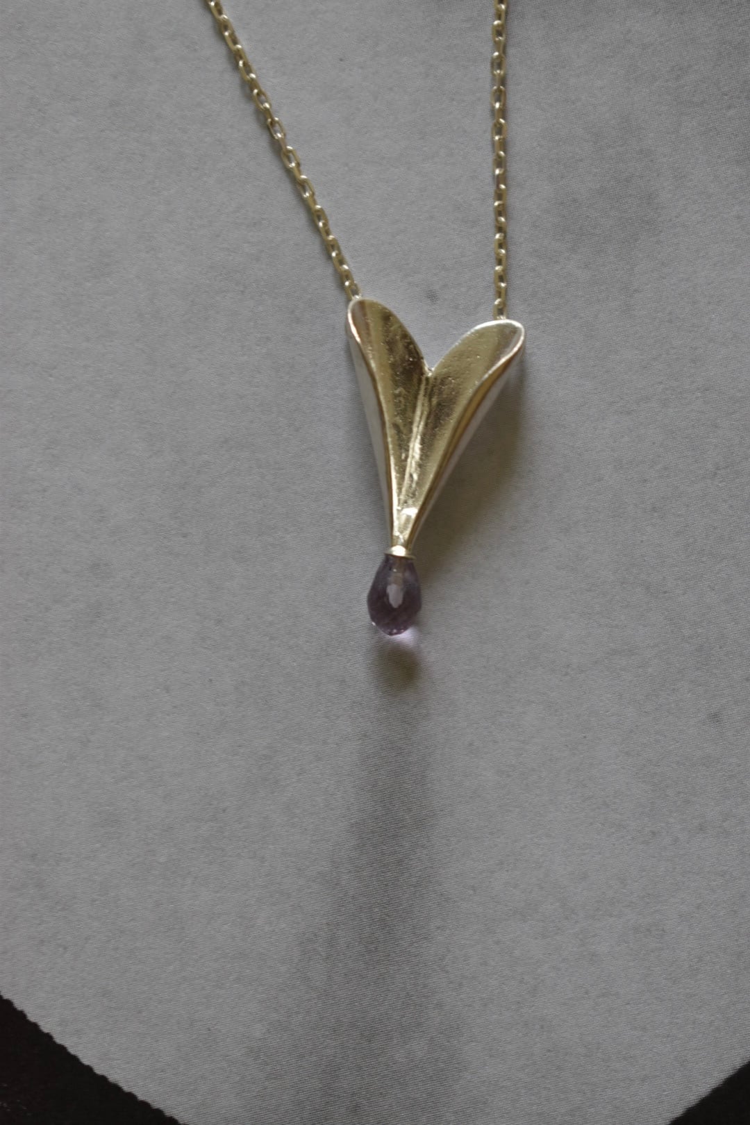 Mirit Weinstock Folded Heart & Purple Amethyst Necklac / silver
