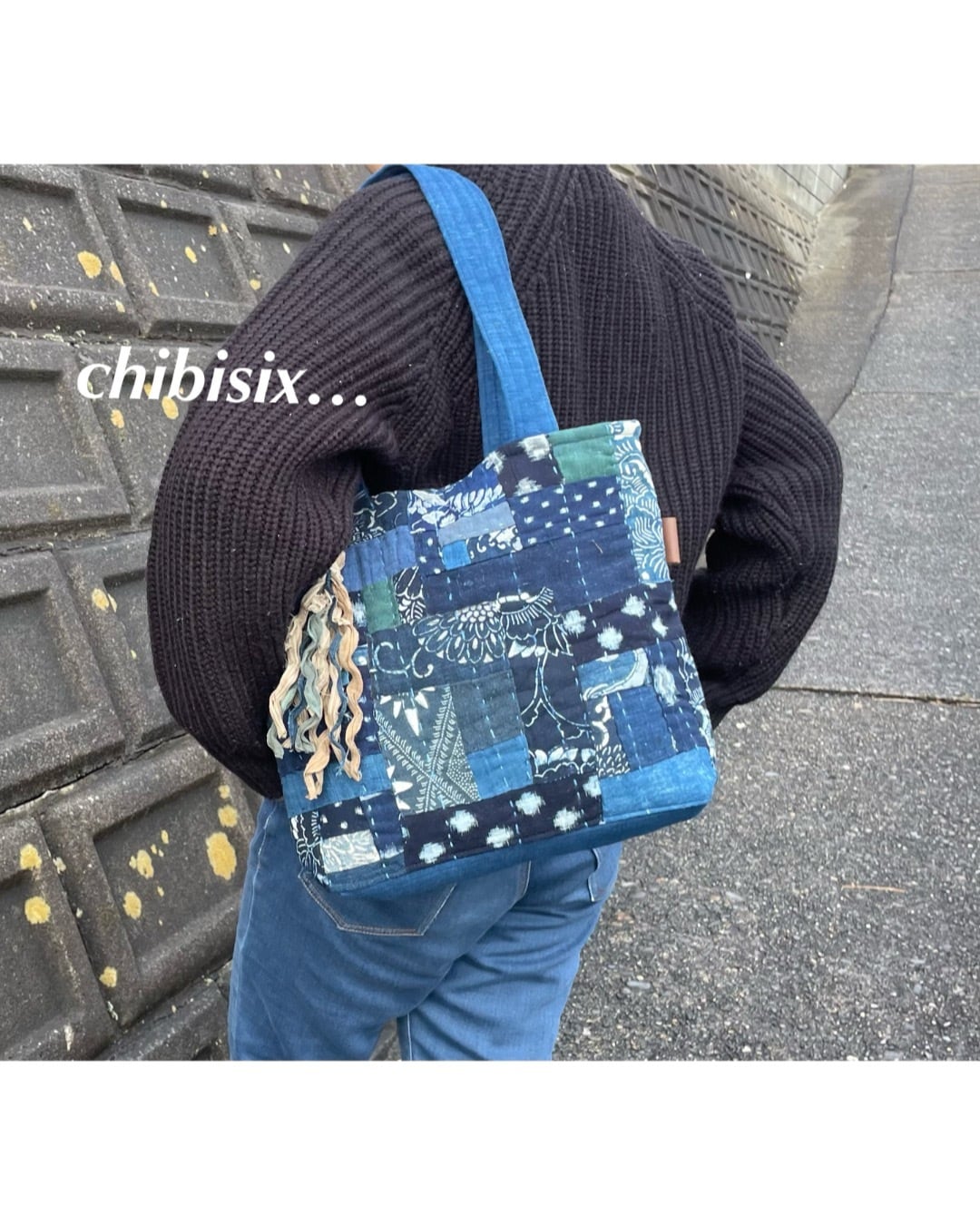 酒袋をリメイクしたトートバッグ 酒屋の印半纏古布リメイク 酒袋も